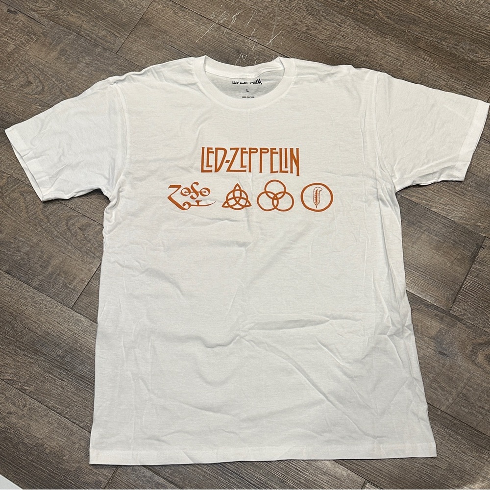 Led Zeppelin White Band Tee T-Shirt Size Large